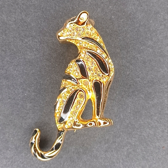 CHRISTIAN DIOR GOLD LEOPARD BROOCH - Picture 1 of 3